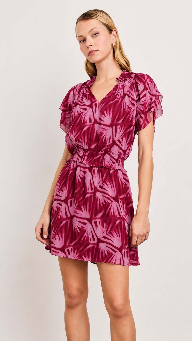 Rails Terrin Ruffled Neckline Smocked Waistband Mini Dress Bahia XS NWT